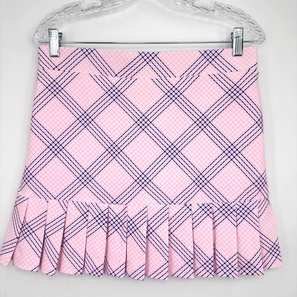 Lulu-B Pink Plaid UPF 50+ Pleated Skort Size S Zip Pockets Pull On Cooling NWOT - Picture 6 of 9